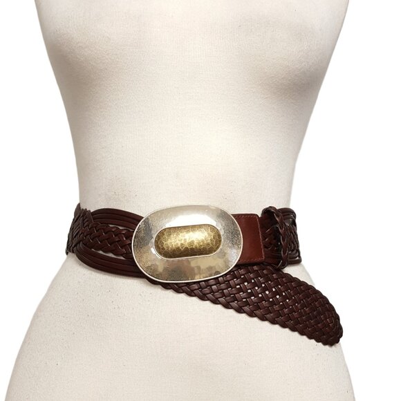 Hand Braided Leather Belt with Oblong Shape Buckle